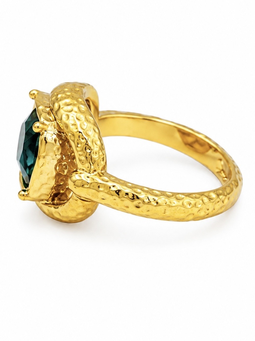 Oscar de la Renta Gold Ring with Deep Green Cushion Stone - Picture 5 of 10